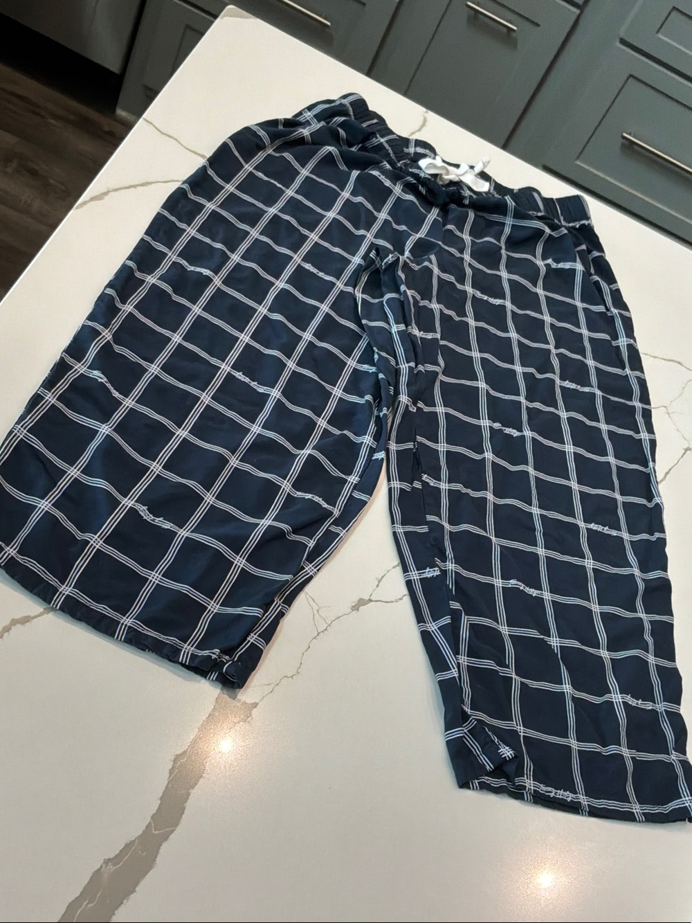 Tommy Hilfiger Small Navy & White Windowpane Capris Pajama Pant Thin Drawstring